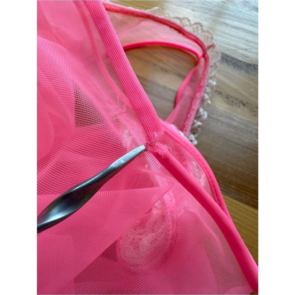 DEENA Sheer Hot Pink Negligee, Nightgown One Size - Picture 15 of 15